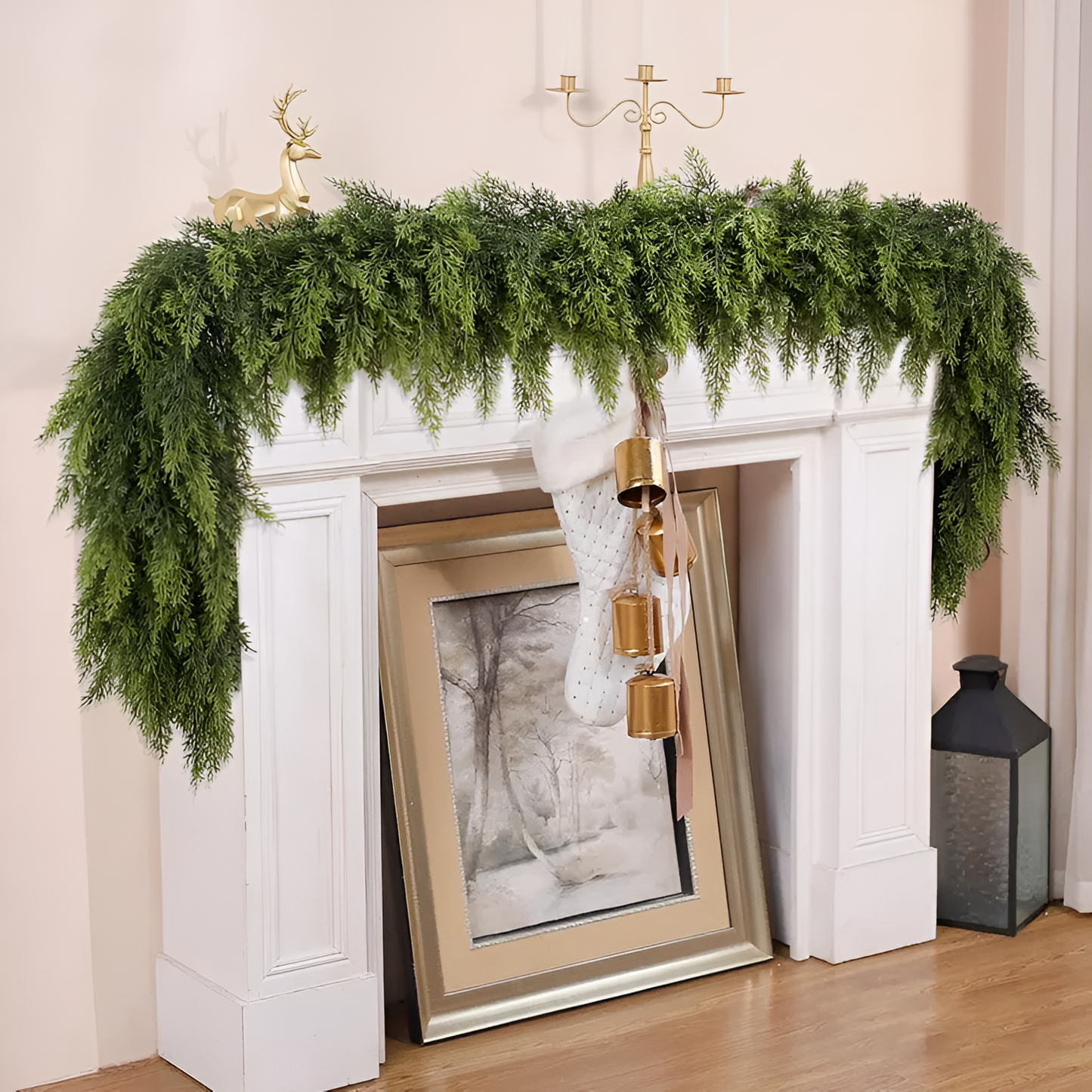Elora Evergreen Garland – 6 ft Artificial Cedar Set (2 pcs)