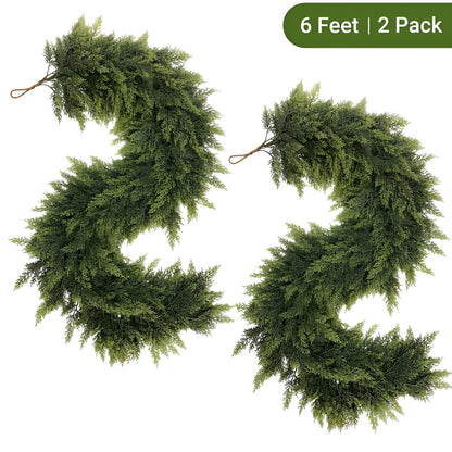 Elora Evergreen Garland – 6 ft Artificial Cedar Set (2 pcs)