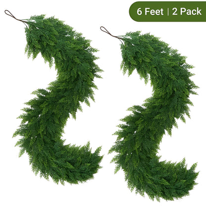 Elora Evergreen Garland – 6 ft Artificial Cedar Set (2 pcs)