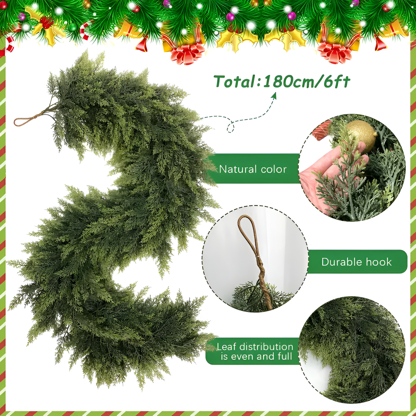 Elora Evergreen Garland – 6 ft Artificial Cedar Set (2 pcs)