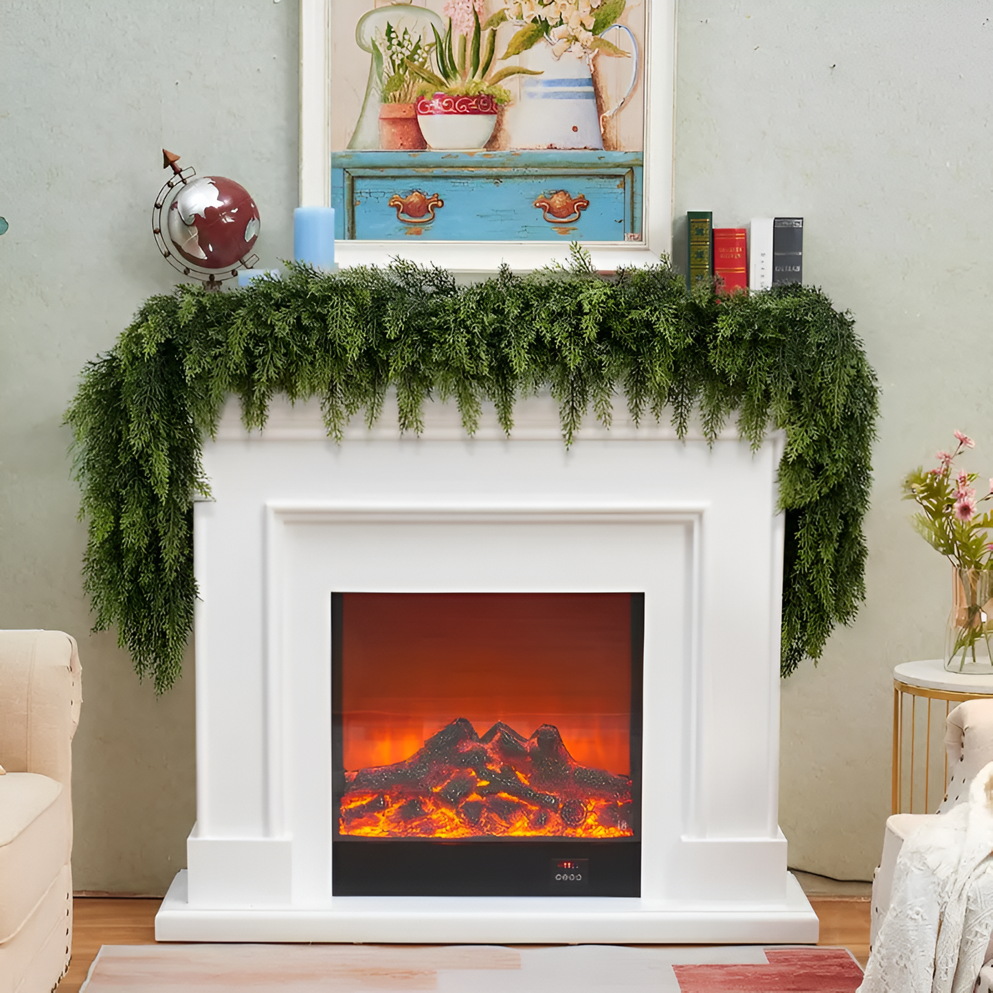 Elora Evergreen Garland – 6 ft Artificial Cedar Set (2 pcs)