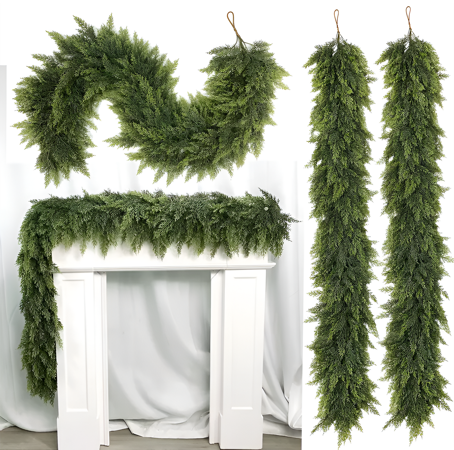 Elora Evergreen Garland – 6 ft Artificial Cedar Set (2 pcs)